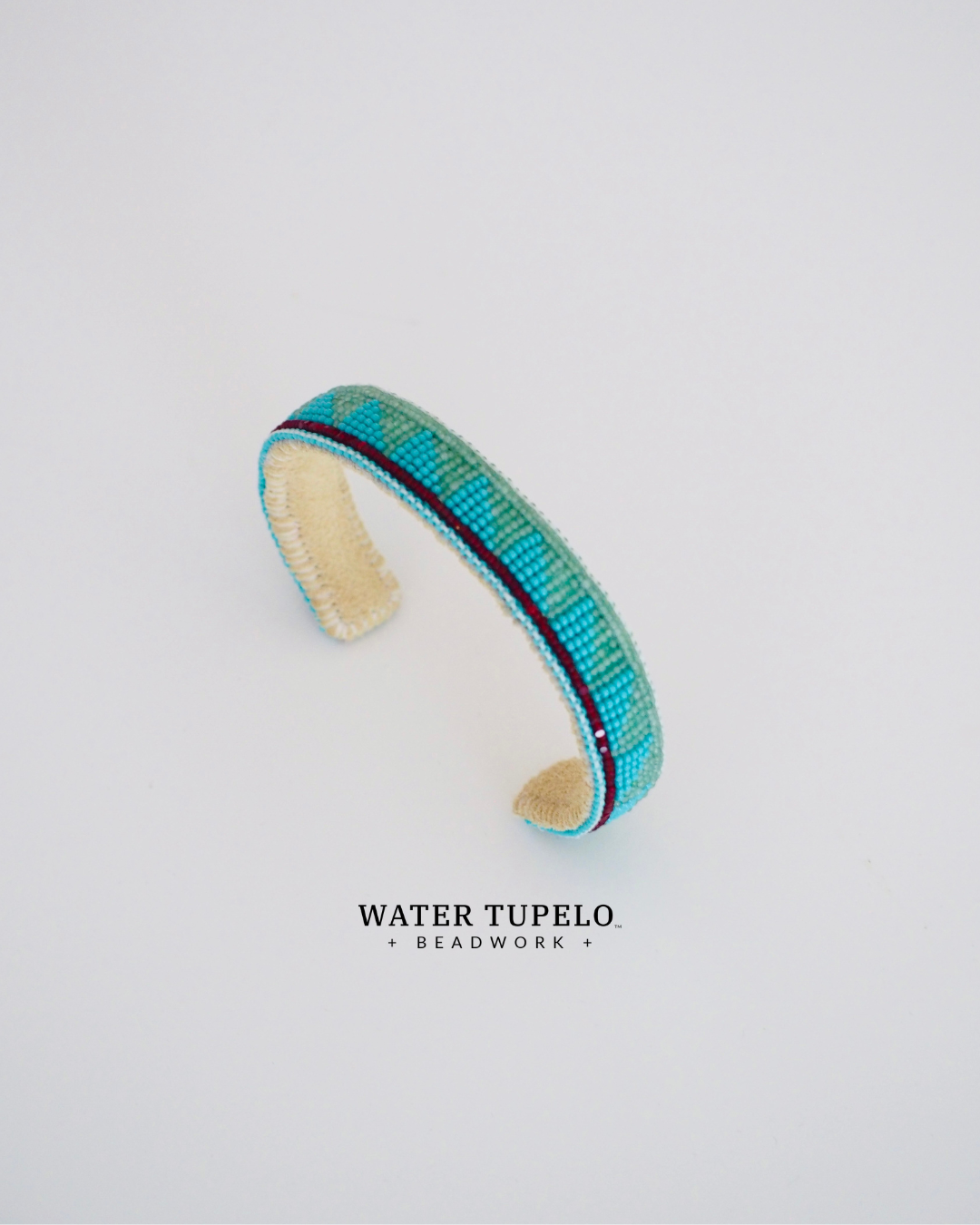 Beaded Cuff Bracelet - Straight Path - Sage & Turquoise Green