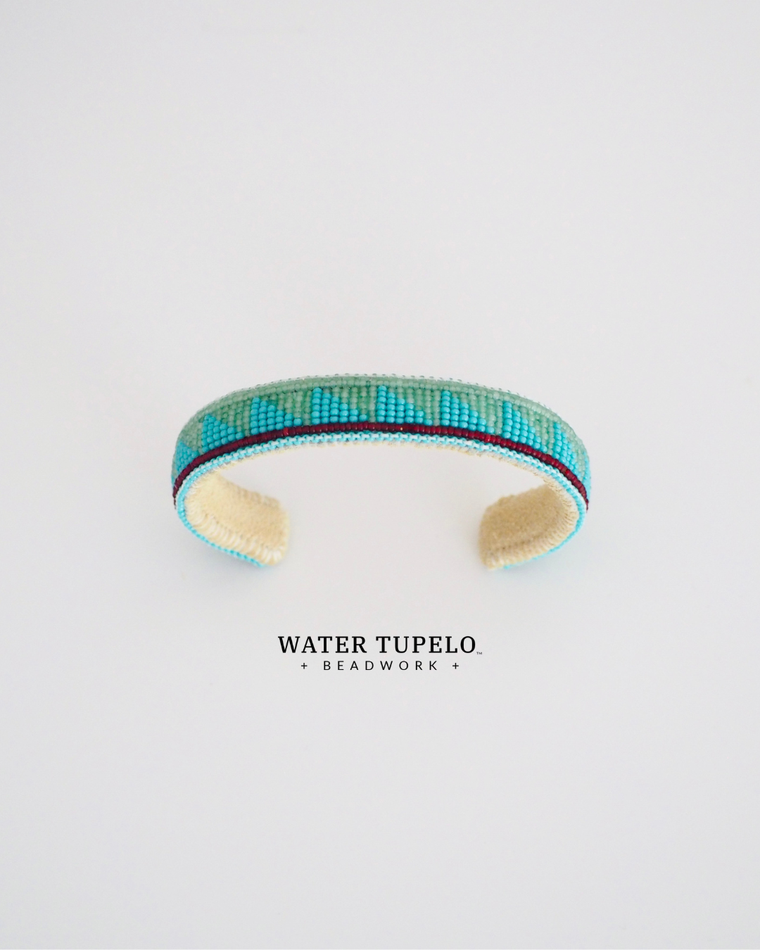 Beaded Cuff Bracelet - Straight Path - Sage & Turquoise Green