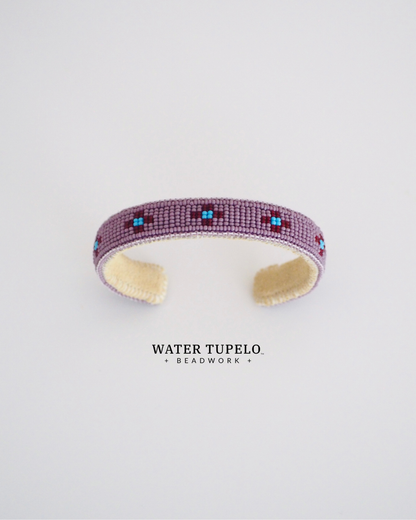 Beaded Cuff Bracelet - Four Directions - Purple & Garnet Red