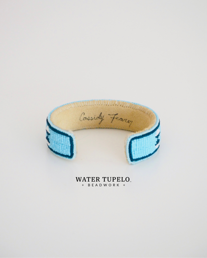 Beaded Cuff Bracelet - The Butterfly Dance - Sky Blue & Forrest Green