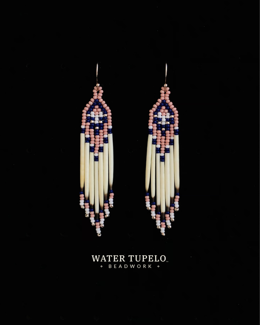 Porcupine Quill Earrings - Cheyenne Pink & Navy