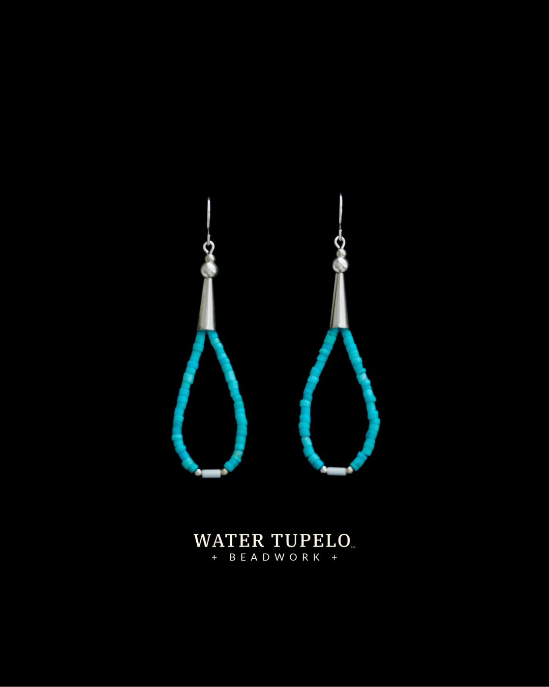 The Kingman Ball & Cone Earrings - Turquoise Loop & White Glass Bead