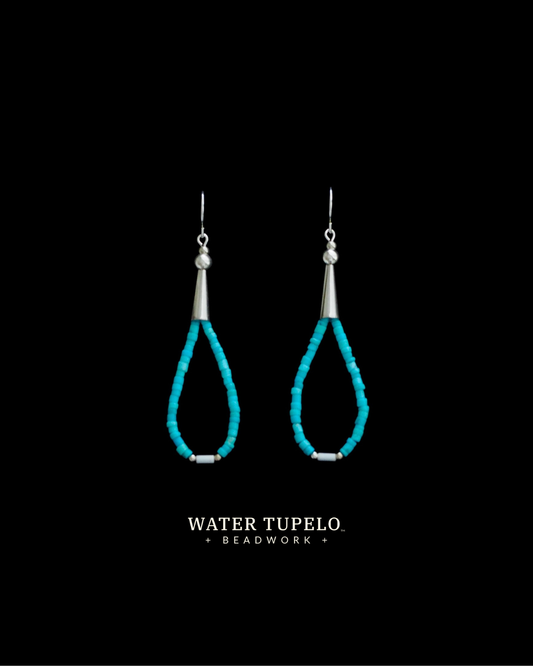 The Kingman Ball & Cone Earrings - Turquoise Loop & White Glass Bead