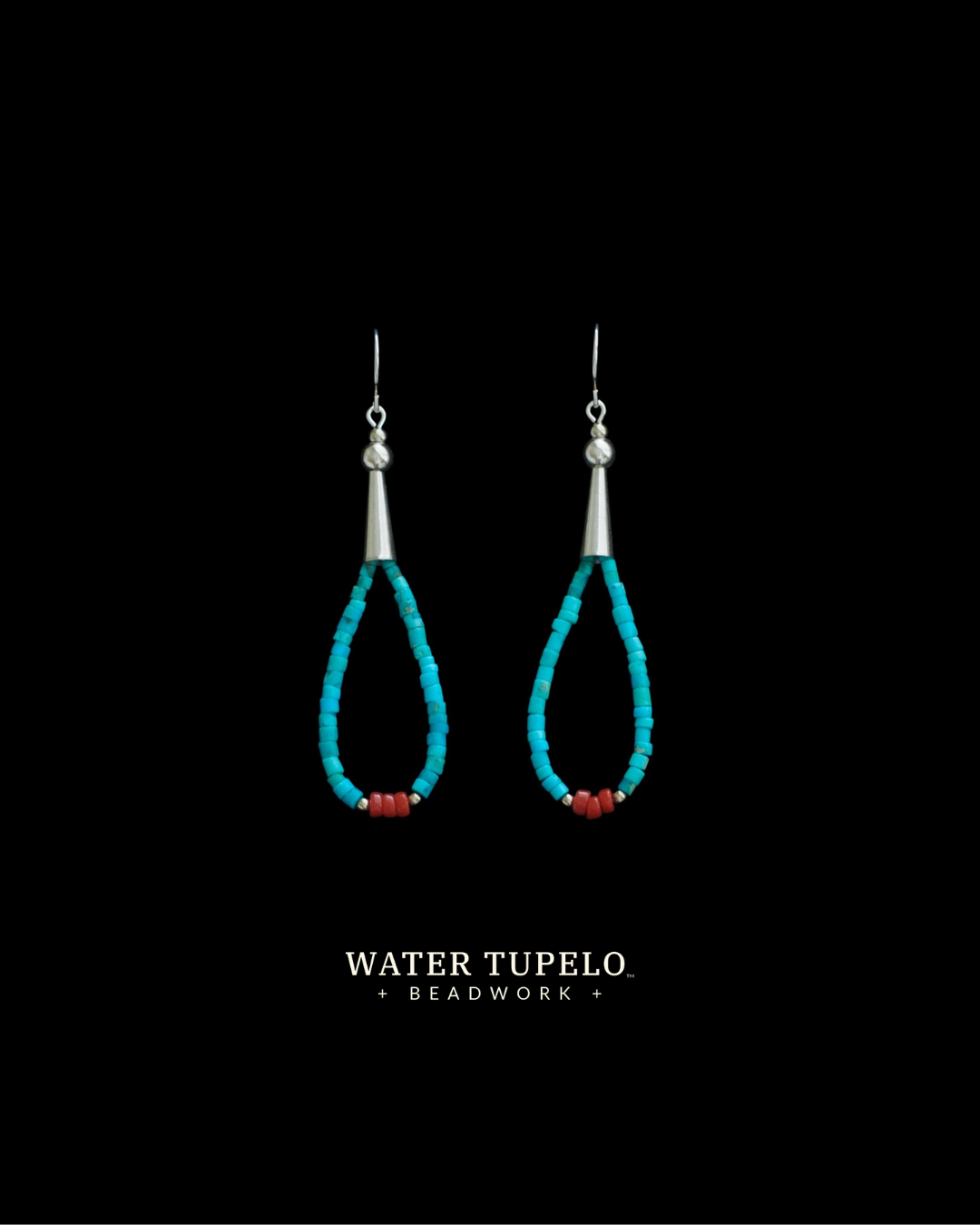 The Kingman Ball & Cone Earrings - Turquoise Loop & Mediterranean Coral