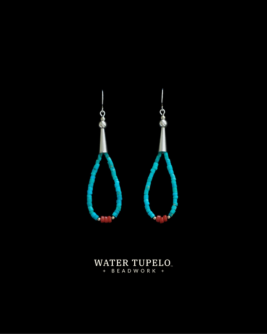 The Kingman Ball & Cone Earrings - Turquoise Loop & Mediterranean Coral
