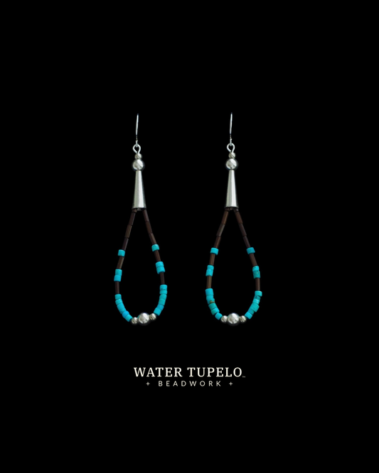 The Kingman Ball & Cone Earrings - Turquoise Loop & Brown Glass Beads