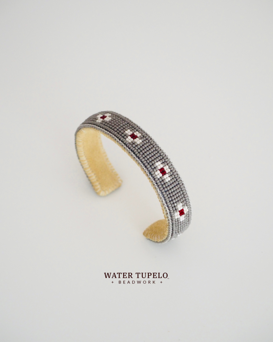 Beaded Cuff Bracelet - Four Directions - Gray & Garnet