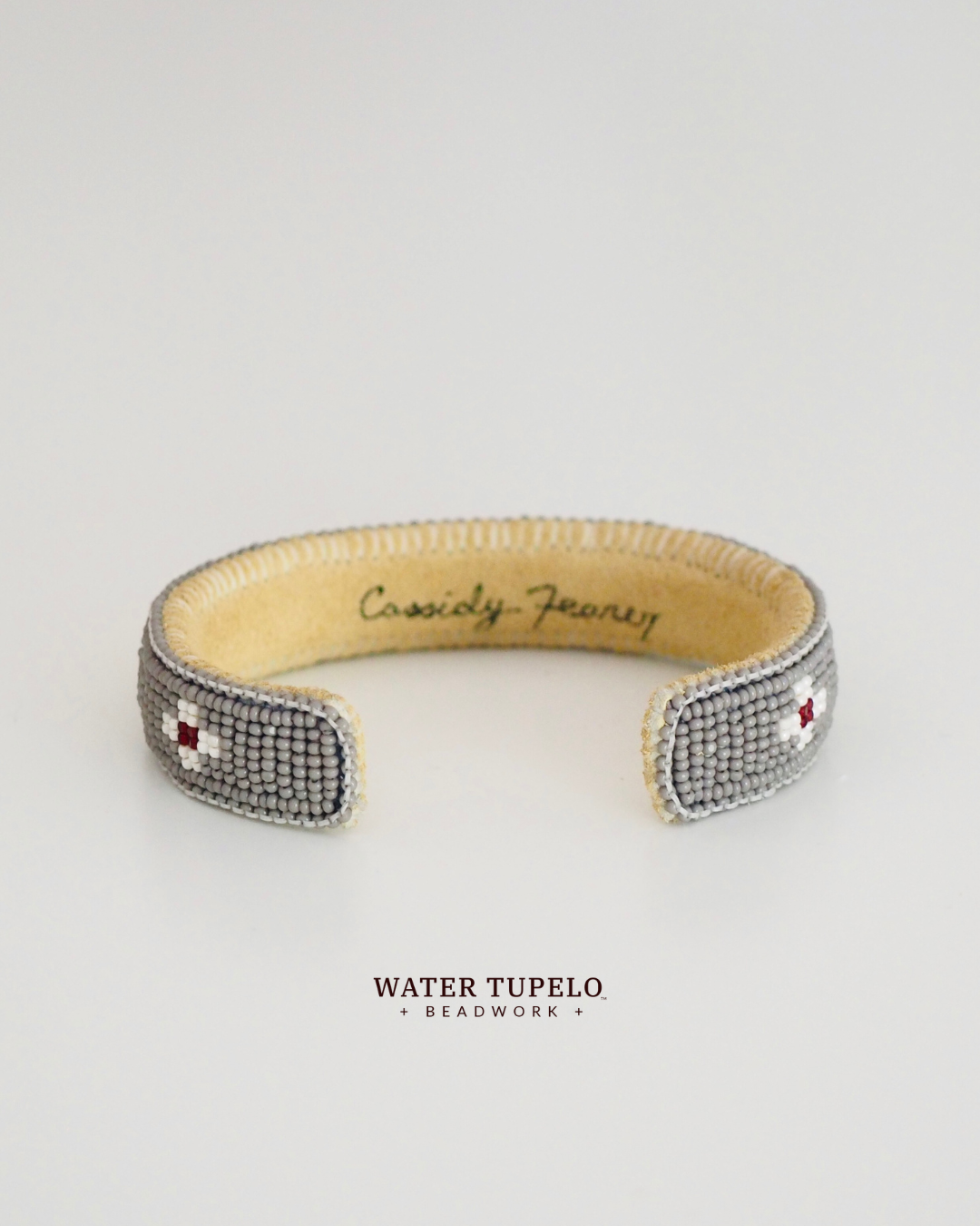Beaded Cuff Bracelet - Four Directions - Gray & Garnet