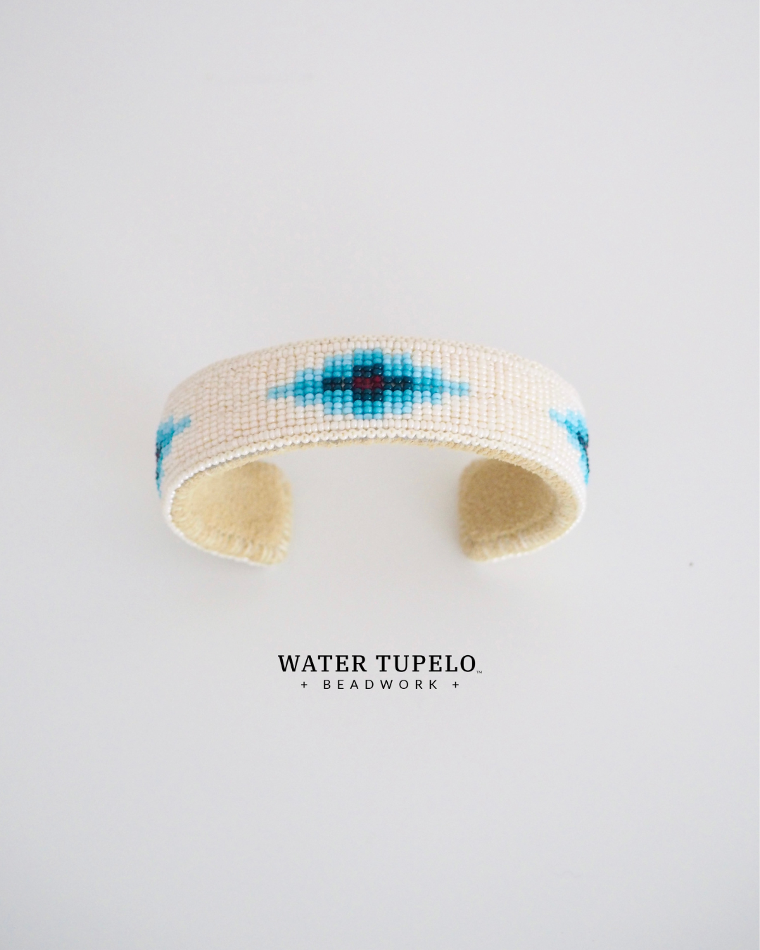 Beaded Cuff Bracelet - Moving Water - Forest Green & Sky Blue