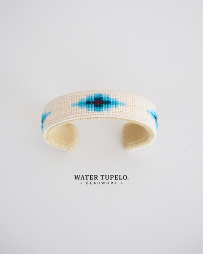 Beaded Cuff Bracelet - Moving Water - Forest Green & Sky Blue