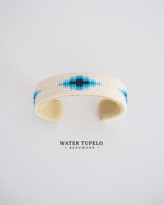 Beaded Cuff Bracelet - Moving Water - Forest Green & Sky Blue