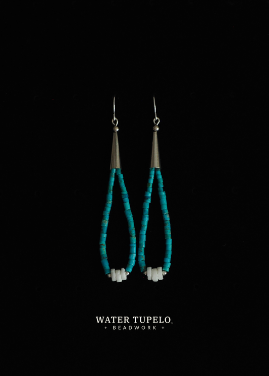 The Kingman Ball & Cone Earrings - Turquoise Loop & White Clam Shell