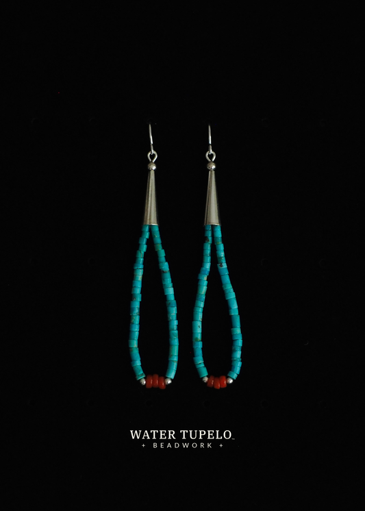 The Kingman Ball & Cone Earrings - Turquoise Loop & Red Mediterranean Coral