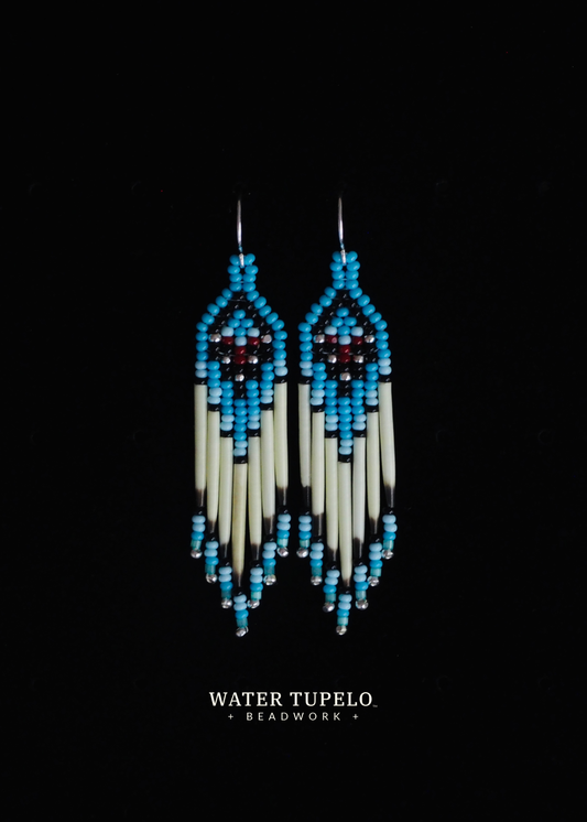 Porcupine Quill Earrings - Light Turquoise Blue & Dark Red